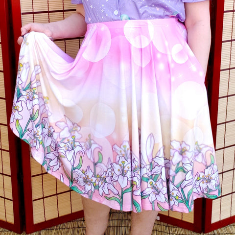 Shoujo Lilies Midi Skirt With Pockets