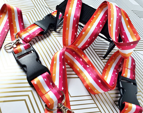 Lesbian Sparkle Pride Lanyard - 5 Stripe Version