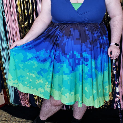Pixel Tides Midi Skirt With Pockets