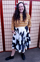 Cow Print (Black & White) Midi Skirt With Pockets