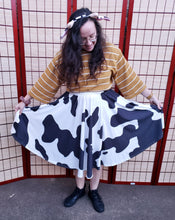 Cow Print (Black & White) Midi Skirt With Pockets